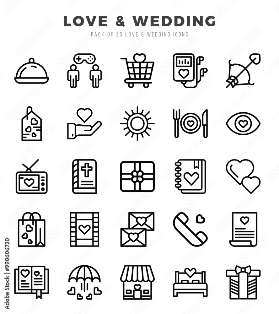 Fototapeta premium Love & Wedding icons Pack. Lineal icons set. Love & Wedding collection set.