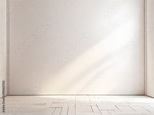 Immagine di sfondo di uno spazio vuoto in toni di bianco con un gioco di luci e ombre sulla parete e sul pavimento per lavori di progettazione o creativi	