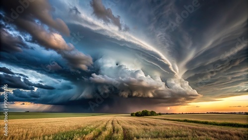 Thunderstorm over a field with rainclouds photo