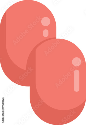 Two red oblong candies are lying on a white background, perfect for illustrating candy, sweetness, or food concepts