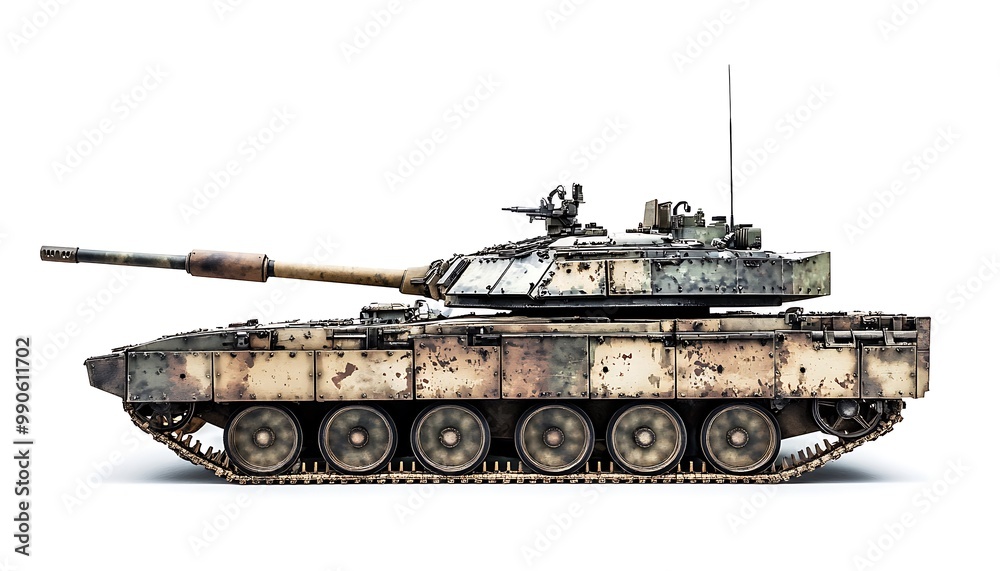Camouflaged Military Tank in Side Profile Camouflaged Military Tank in Side Profile