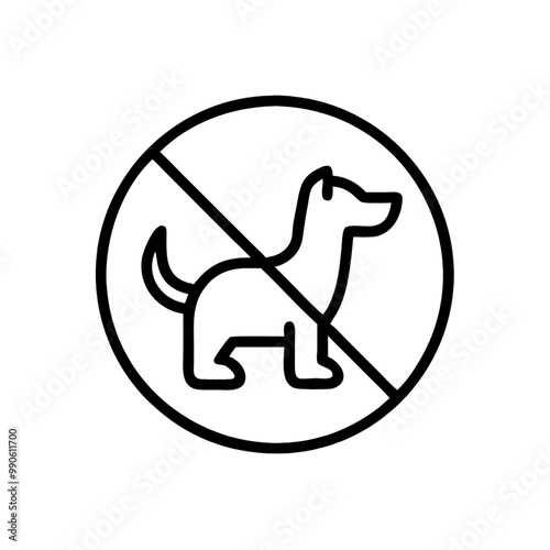 No Pets sign, featuring a dog’s silhouette within a red crossed circle, universally recognized as no pets permitted, on a transparent background photo