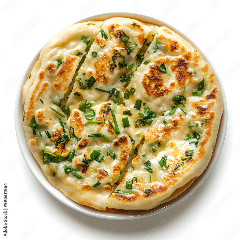 Homemade Chinese green onion pancakes top view isolated on white background Homemade Chinese green onion pancakes top view isolated on white background