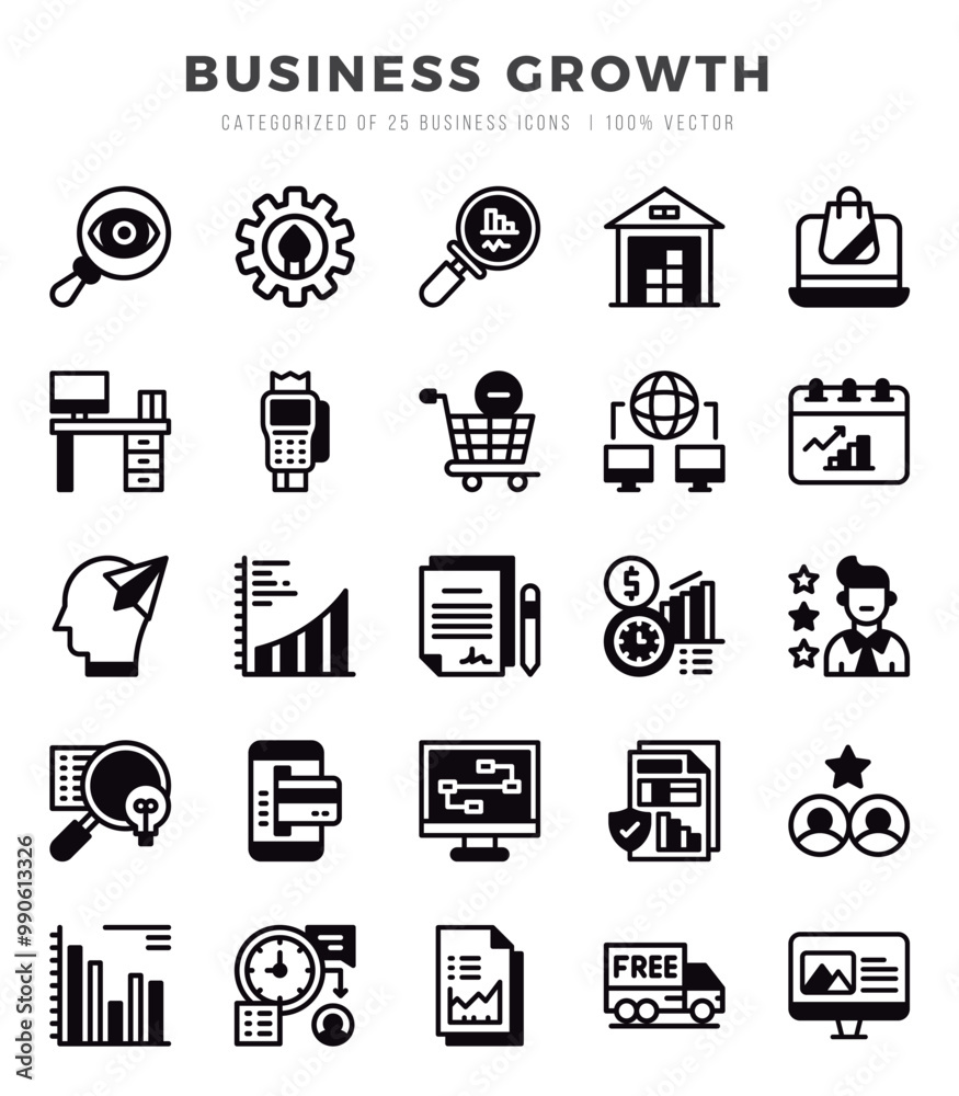 Set of Lineal Filled Business Growth Icons. Lineal Filled art icon. Vector illustration Set of Lineal Filled Business Growth Icons. Lineal Filled art icon. Vector illustration