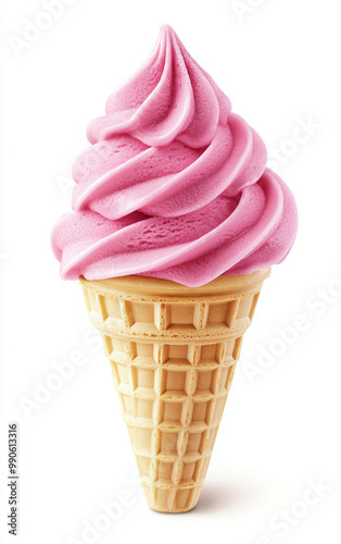 Pink ice cream cone on a white background