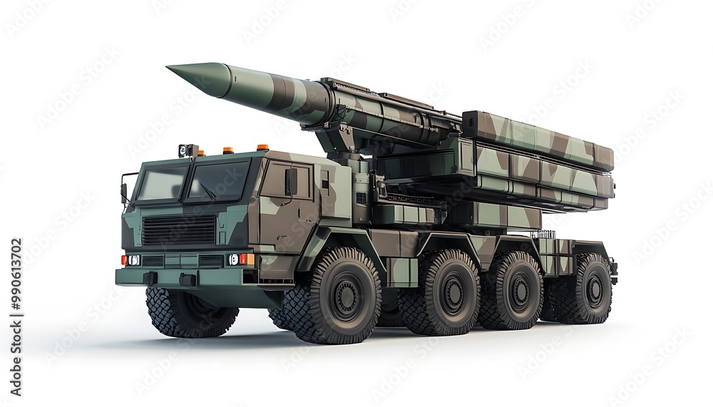 Military Missile Launcher Vehicle with Camouflage Design Military Missile Launcher Vehicle with Camouflage Design