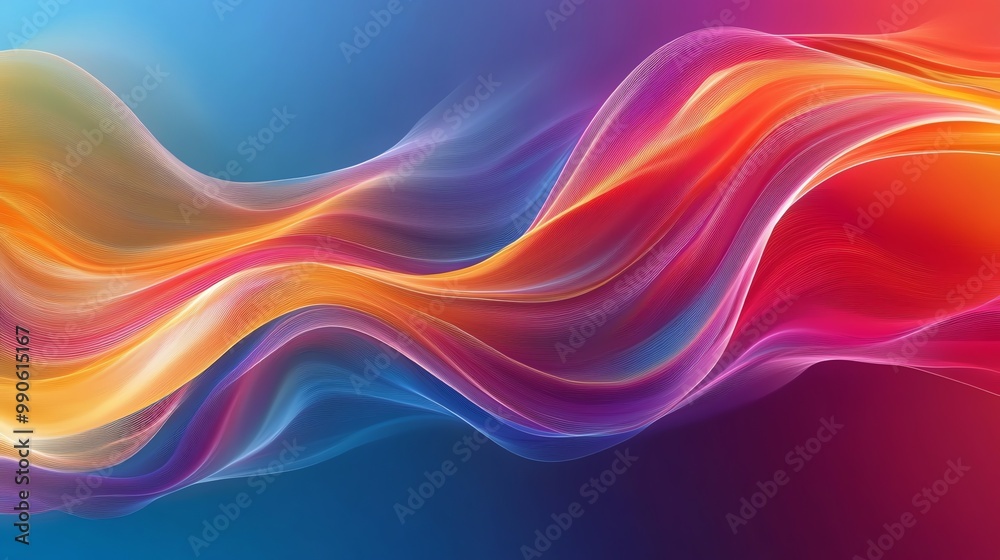 Abstract colorful background with glowing wavy lines.