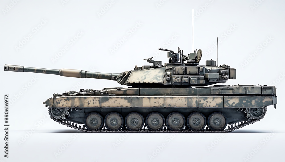 Military Tank in Camouflage Pattern on White Background Military Tank in Camouflage Pattern on White Background