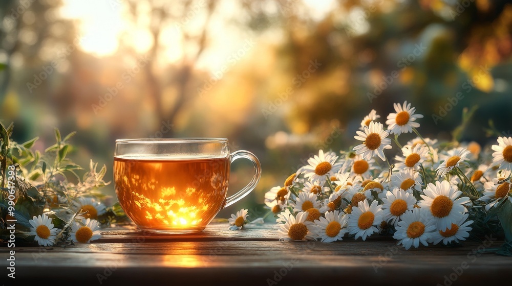 Serene Chamomile Tea with Sunlit Flowers Generative AI Serene Chamomile Tea with Sunlit Flowers Generative AI