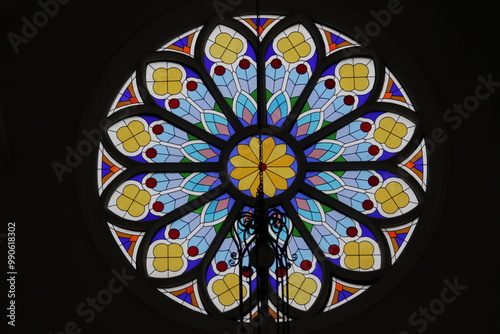 Beautiful Mozart in a church window.