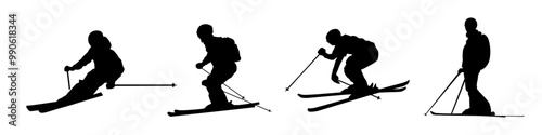 Ski silhouette. Ski silhouette set.