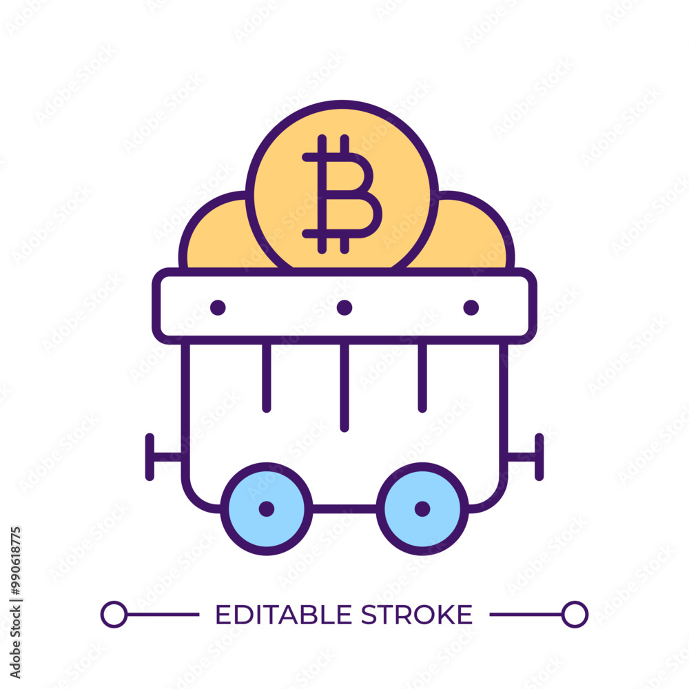 Mining cryptocurrency RGB color icon. Digital currency. Blockchain technology. Decentralized finance. Fintech concept. Isolated vector illustration. Simple filled line drawing. Editable stroke Mining cryptocurrency RGB color icon. Digital currency. Blockchain technology. Decentralized finance. Fintech concept. Isolated vector illustration. Simple filled line drawing. Editable stroke