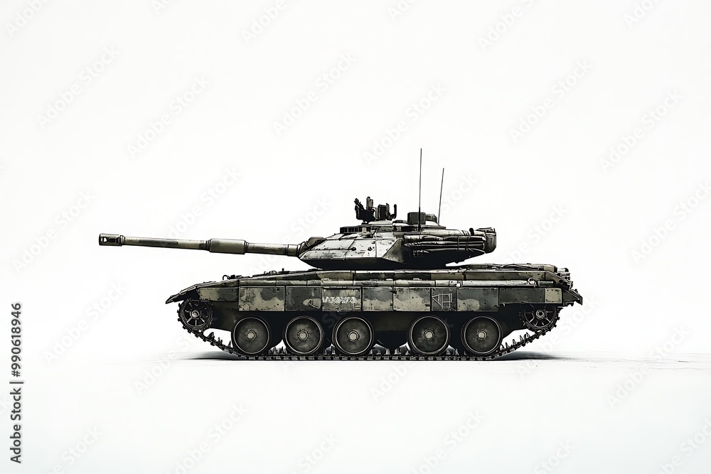 Military Tank in Camouflage on a White Background Military Tank in Camouflage on a White Background