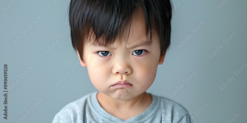 Expressive Close Up of a Fed up Grumpy Asian Boy Child Capturing the Essence of Childhood Emotion and Beauty Expressive Close Up of a Fed up Grumpy Asian Boy Child Capturing the Essence of Childhood Emotion and Beauty