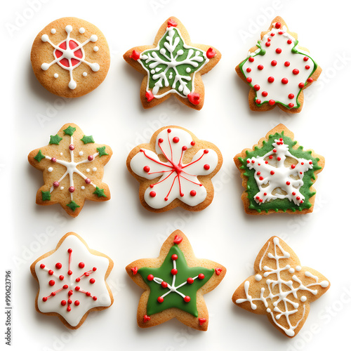 Holiday Christmas Cookie top view isolated on white