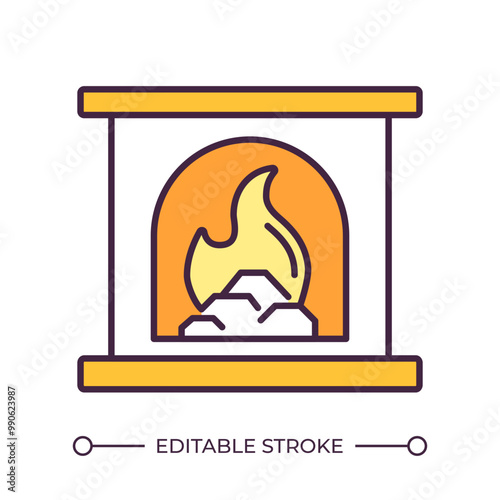 Fireplace RGB color icon. Home heating fire. Interior element. Comfort and warmth. Indoor fire. Wood burning. Isolated vector illustration. Simple filled line drawing. Editable stroke