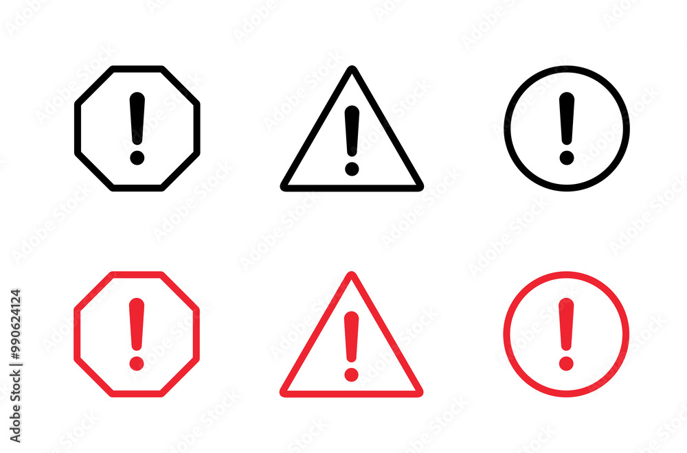Risk, warning sign icon set in line style. Danger caution symbol Risk, warning sign icon set in line style. Danger caution symbol