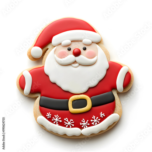 Holiday Christmas Santa Claus Cookie top view isolated on white