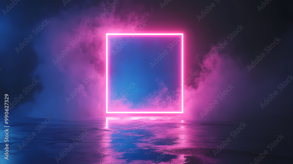 Neon glowing square background