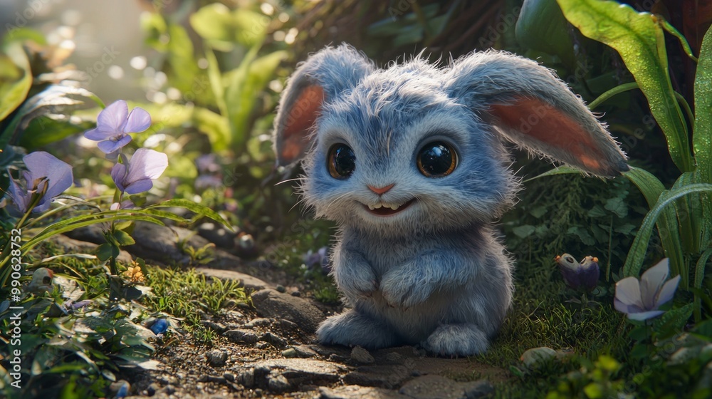 Fototapeta premium Enchanting Kawaii Fantasy Creature in Lavender and Mint - Cute Cartoonish Anime Style with Ray Tracing and Magical Details