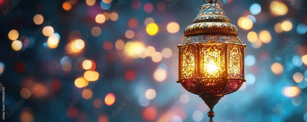 A stunning lantern glowing against a backdrop of colorful bokeh lights, perfect for adding warmth and charm to festive decor. A stunning lantern glowing against a backdrop of colorful bokeh lights, perfect for adding warmth and charm to festive decor.