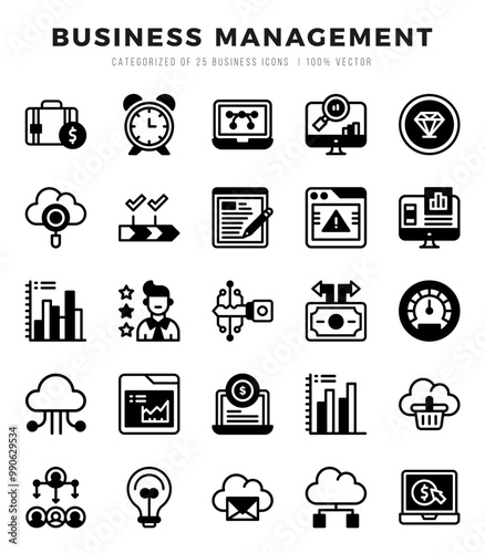 Set of Business Management Icons. Simple line art style icons pack.