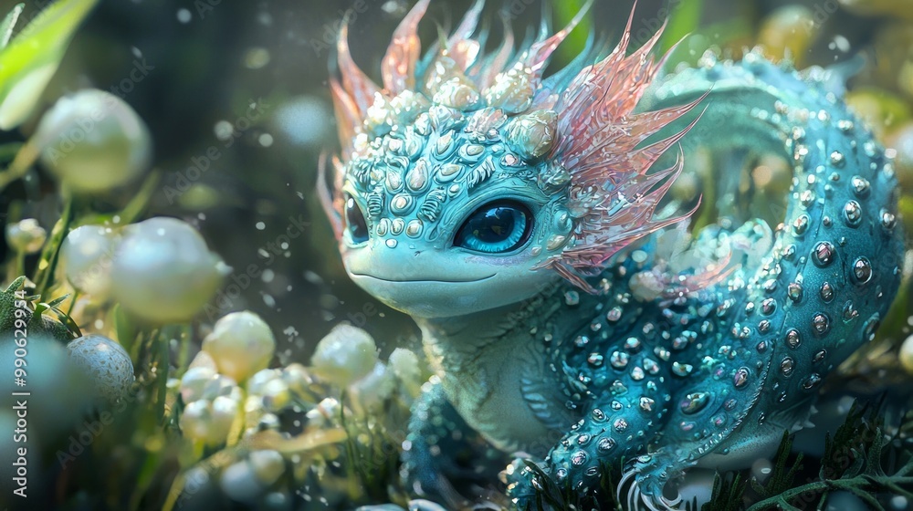 Enchanting Kawaii Fantasy Creature with Iridescent Finish and Sparkling Eyes in Anime Style Enchanting Kawaii Fantasy Creature with Iridescent Finish and Sparkling Eyes in Anime Style