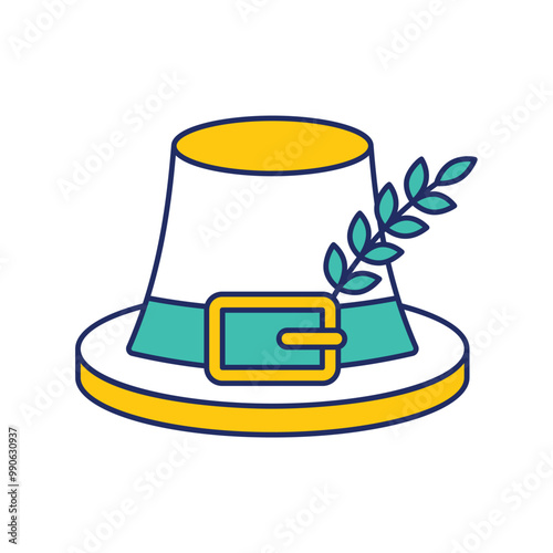 pilgrim hat color line icon with white background vector stock illustration
