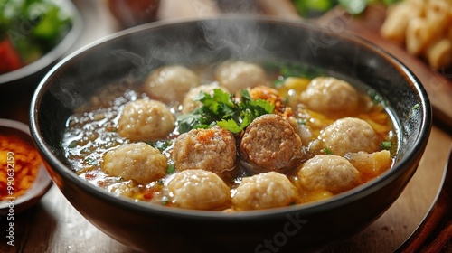 Steaming Bowl of Meatball Soup