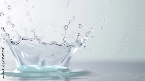 Detailed photograph of water splashes and drops captured in motion against a white backdrop, emphasizing the natural patterns and textures created by fluid dynamics. Ideal for adding a dynamic and