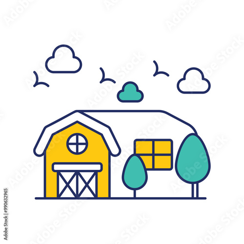 farmhouse color line icon with white background vector stock illustration