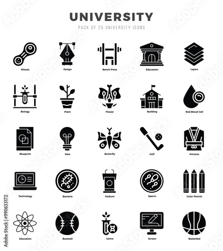 Set of University Icons. Simple Glyph art style icons pack.