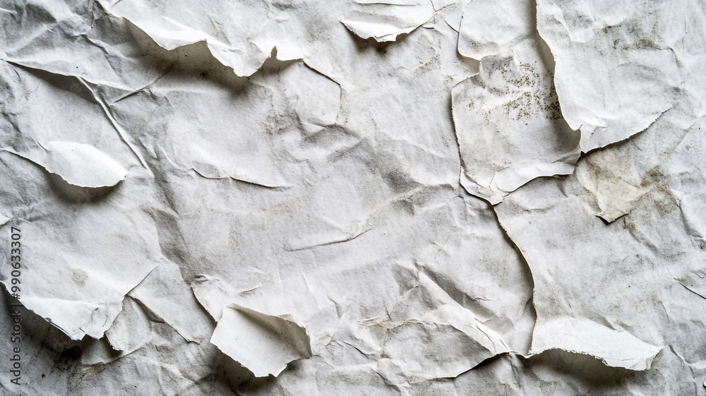 Crumpled white paper background showcasing texture and imperfections in natural lighting