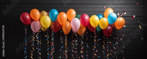 Wallpaper Mural Colorful balloons with streamers creating a festive atmosphere for a celebration in a dark room Torontodigital.ca