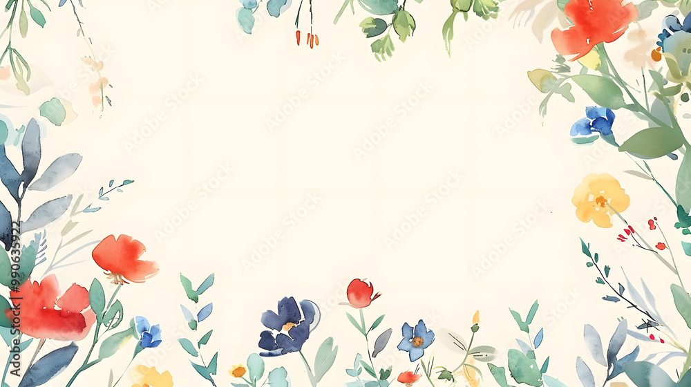 Wildflower Wreath Frame Background watercolor