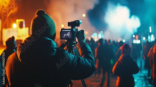 Energetic Journalist on the Frontline of a Breaking News Event, Documenting the Heartbeat of Real-Time Reporting