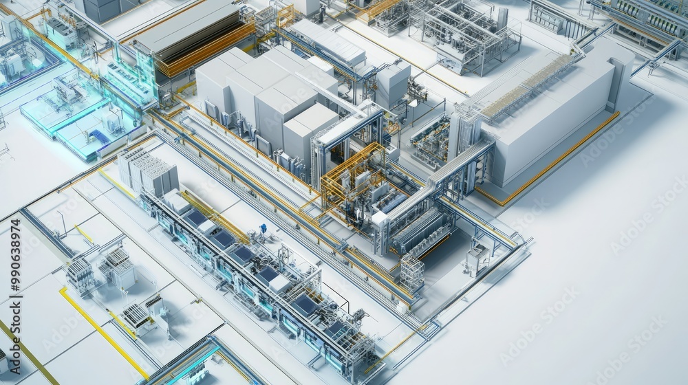 3D illustration of an IoT architecture for a smart factory that boosts automation, flexibility, and efficiency in the production process. 3D illustration of an IoT architecture for a smart factory that boosts automation, flexibility, and efficiency in the production process.