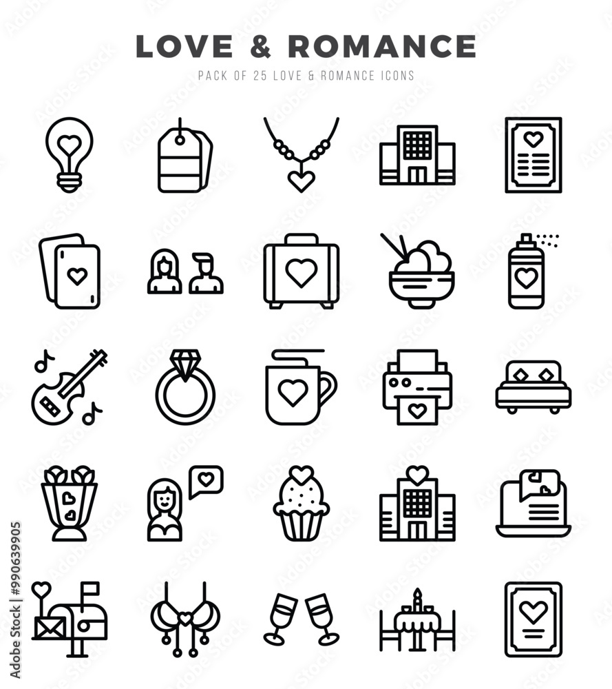 Fototapeta premium Vector Love & Romance types icon set in Lineal style. vector illustration.