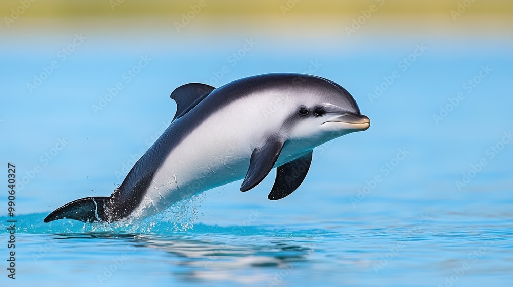 Playful Dolphin Leaping Above Calm Blue Water Playful Dolphin Leaping Above Calm Blue Water