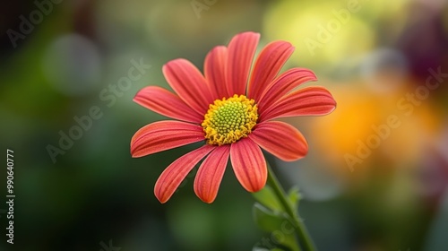 Close-up of a single flower in focus with a natural backdrop providing contrast and texture