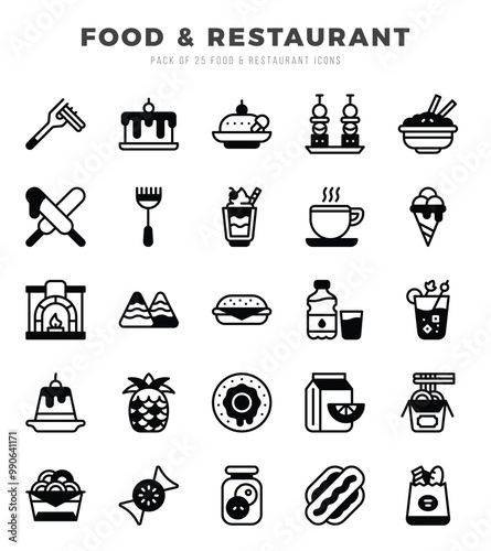 Set of Food and Restaurant Icons. Simple line art style icons pack.