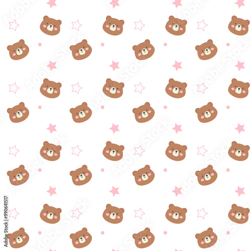 Cute Bear Faces and Stars Pattern - Playful Design for Kids