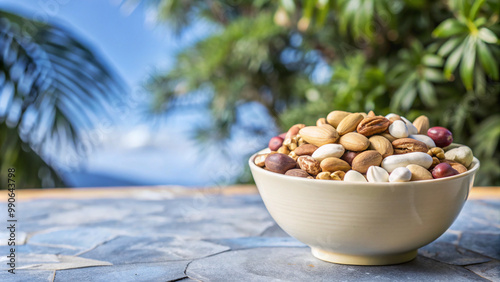 coconut on the beachfood, snack, nut, healthy, nuts, isolated, bowl, white, closeup, brown, peanuts, peanut, ingredient, seed, natural, cashew, organic, fruit, nutrition, vegetable, dry, shell, dried, photo