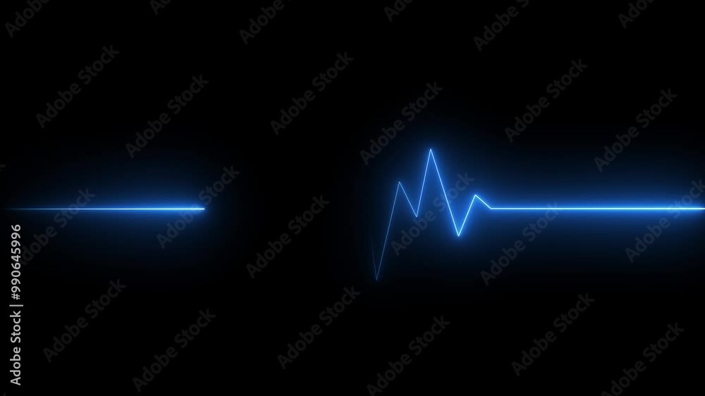 Glowing neon blue color heartbeat rate and pulse line with grid, loop motion animate footage. neon heartbeat line animation.