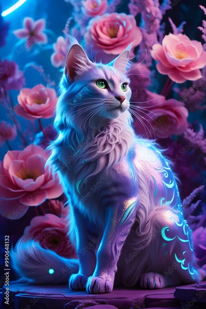 Digital art portrait of a beautiful mythical cat Digital art portrait of a beautiful mythical cat