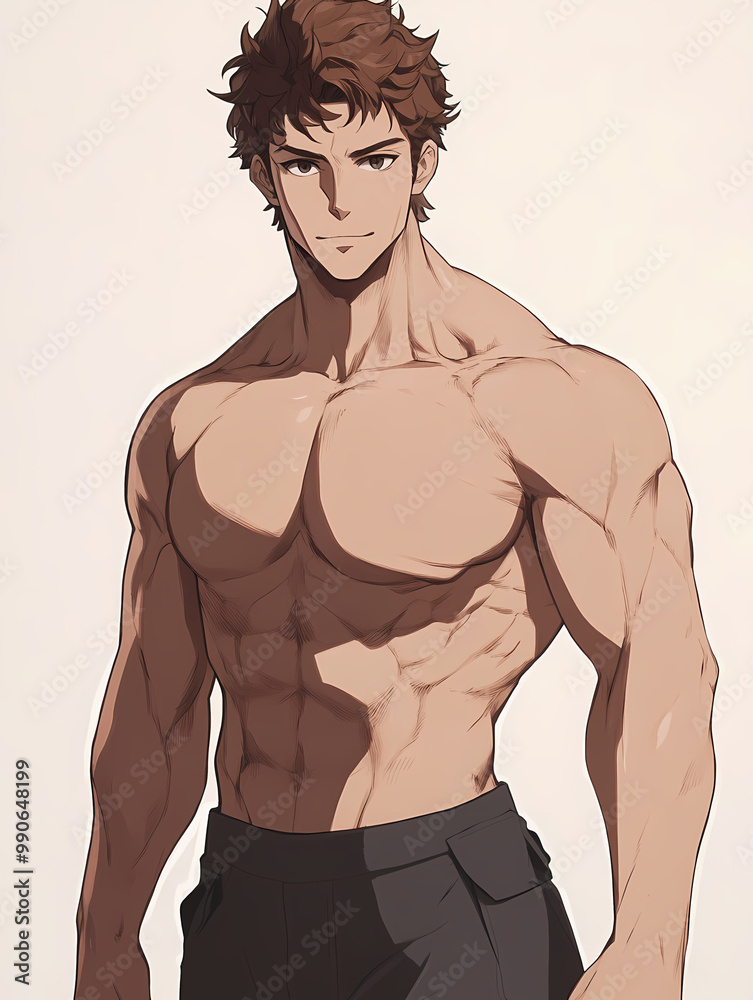 Fototapeta premium Muscular Anime Manga Hero – Powerful Buff Character