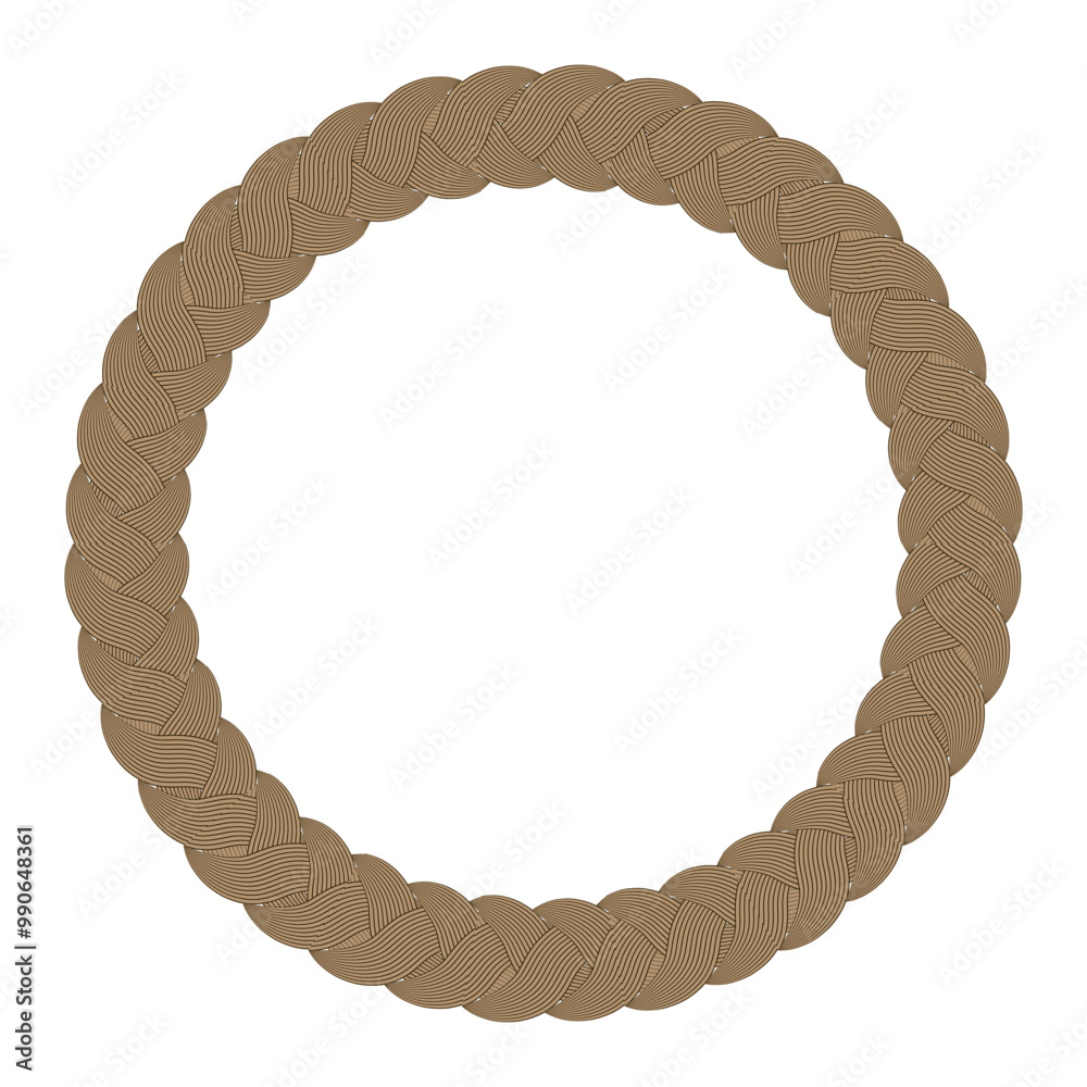 Obraz premium Vector Braid frame icon clipart avatar. Braided curve hair. Cartoon circle art illustration isolated on white background. Long female fashion plait.