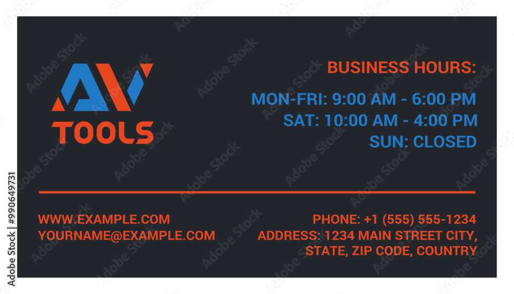 Minimalistic business card design with red and blue AV abbreviation on dark gray background. Perfect for automotive branding or any business related to car sales, services, or repairs.