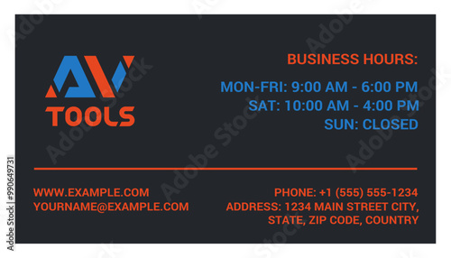 Minimalistic business card design with red and blue AV abbreviation on dark gray background. Perfect for automotive branding or any business related to car sales, services, or repairs.