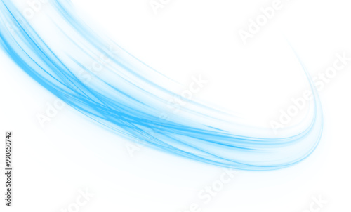 Vector png blue glowing lines air flow effect. Wavy transparent curved lines in the form of a blue wave, dynamically flowing sea water in a large set of different contour shapes.